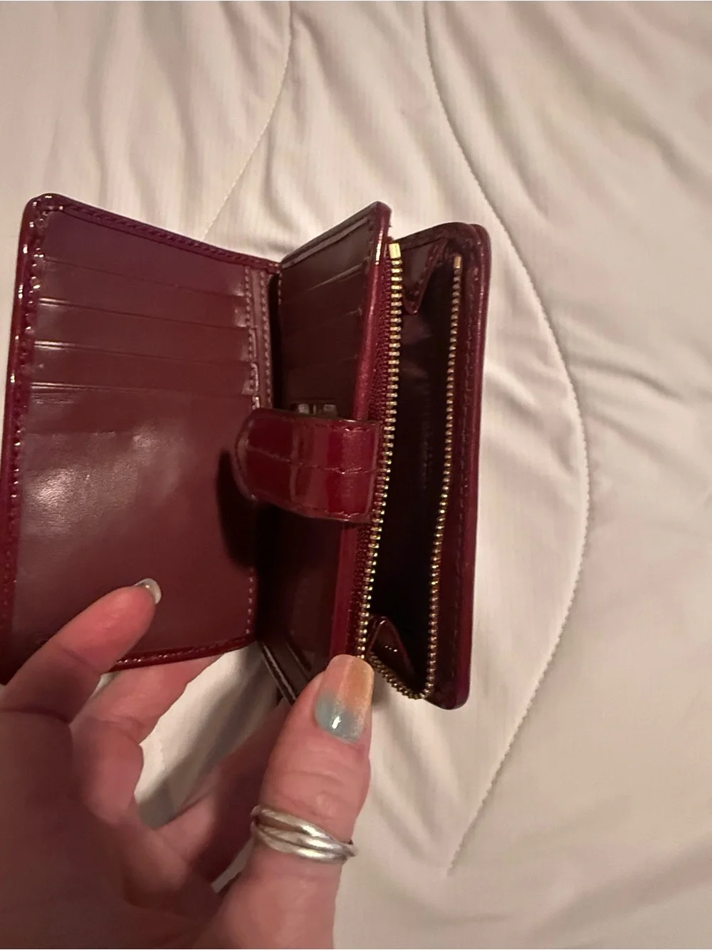 Coach Glossy Red Patent Signature Zip Wallet